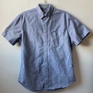 J. Crew short-sleeve Oxford with pelican pattern.